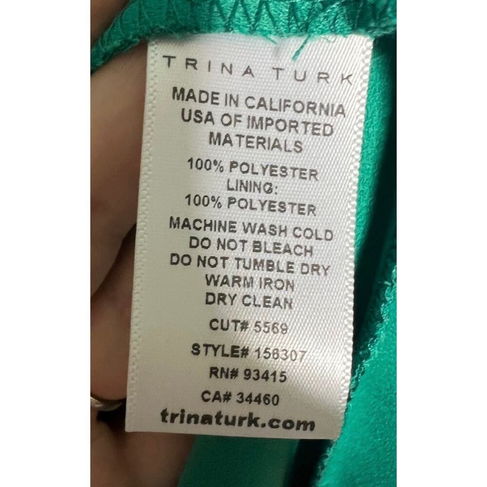Trina Turk Green Dress V-Neck 3/4 Sleeves Pockets Size 10 - Picture 5 of 9